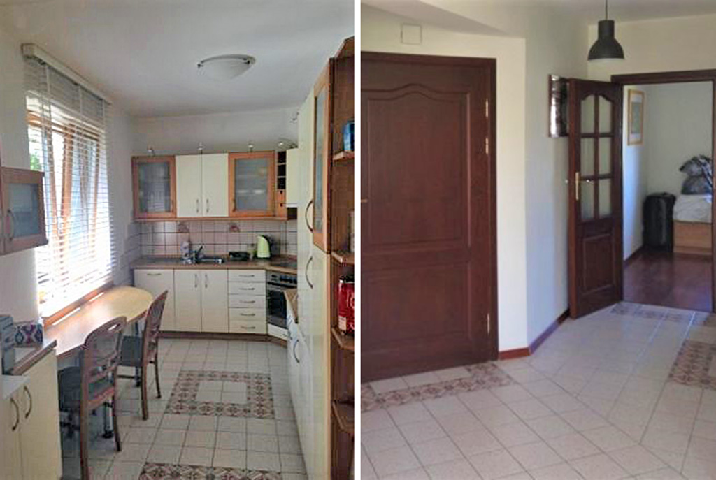 po lewej kuchnia, po prawej przedpokój w ekskluzywnym apartamencie w Szczecinie na wynajem