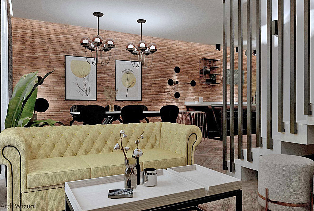 stylowy pokój dzienny w luksusowym apartamencie na sprzedaż Tarnów