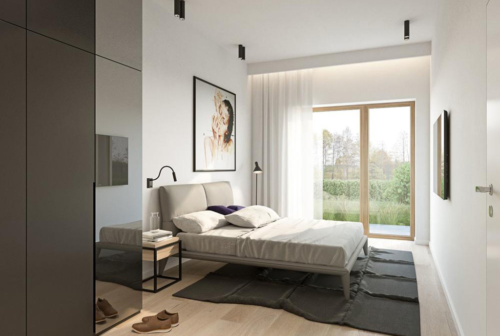 elegancka, zaciszna sypialnia w ekskluzywnym apartamencie w Częstochowie na sprzedaż