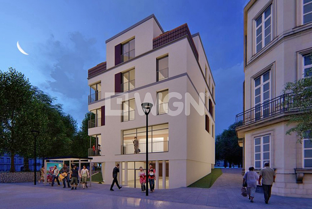 widok nocą na osiedle w Kwidzynie, na którym mieści się oferowany na sprzedaż komfortowy apartament