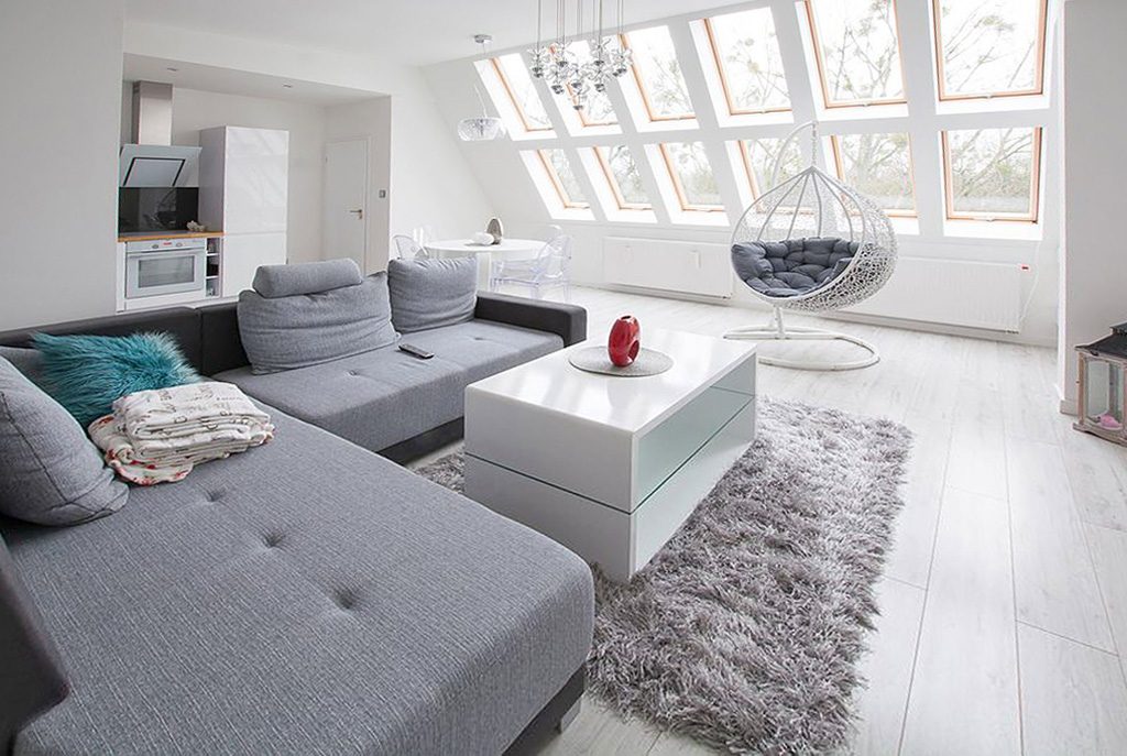 nowoczesny salon w ekskluzywnym apartamencie do sprzedaży w Szczecinie