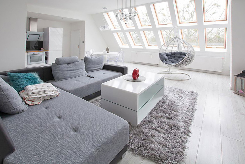 nowoczesny salon w ekskluzywnym apartamencie do sprzedaży w Szczecinie