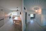 po lewej kuchnia z jadalnią po prawej przedpokój w luksusowym apartamencie do sprzedaży w Szczecinie