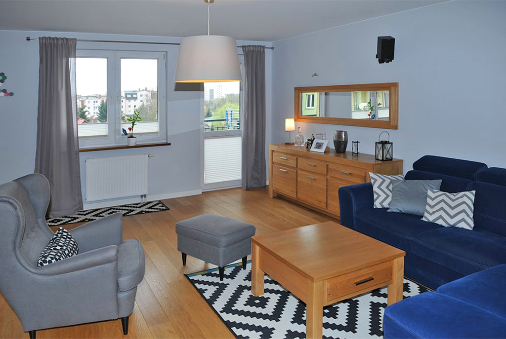 widok na prestiżowy salon w ekskluzywnym apartamencie w Szczecinie na sprzedaż