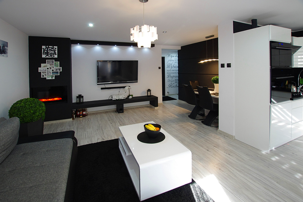 nowoczesny salon w ekskluzywnym apartamencie do sprzedaży w okolicach Legnicy