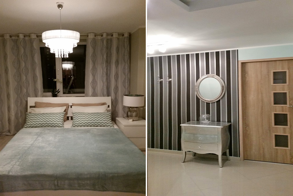 po lewej sypialna, po prawej przedpokój w luksusowym apartamencie w Katowicach na wynajem