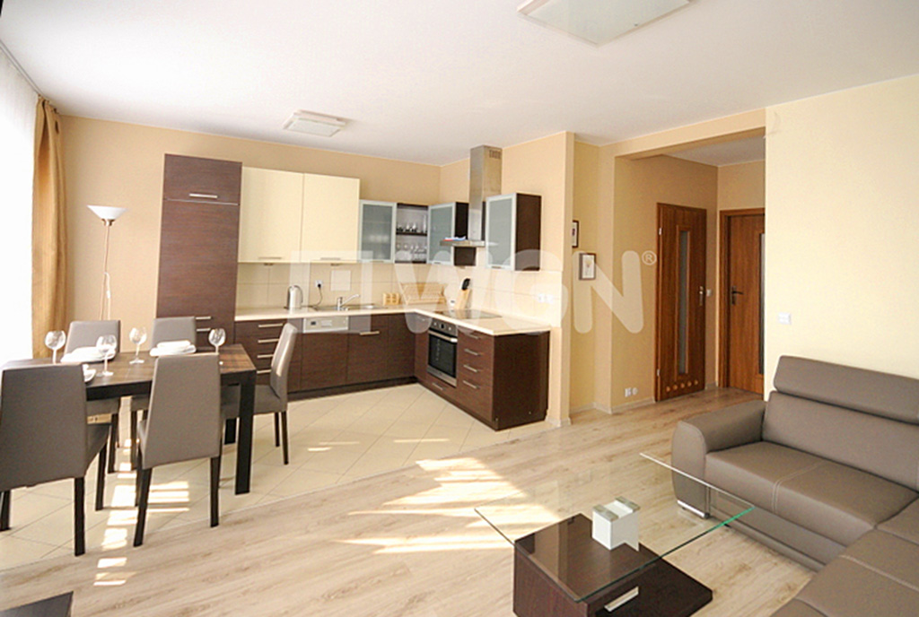 zdjęcie prezentuje luksusowy aneks kuchenny w ekskluzywnym apartamencie w Szczecinie na wynajem