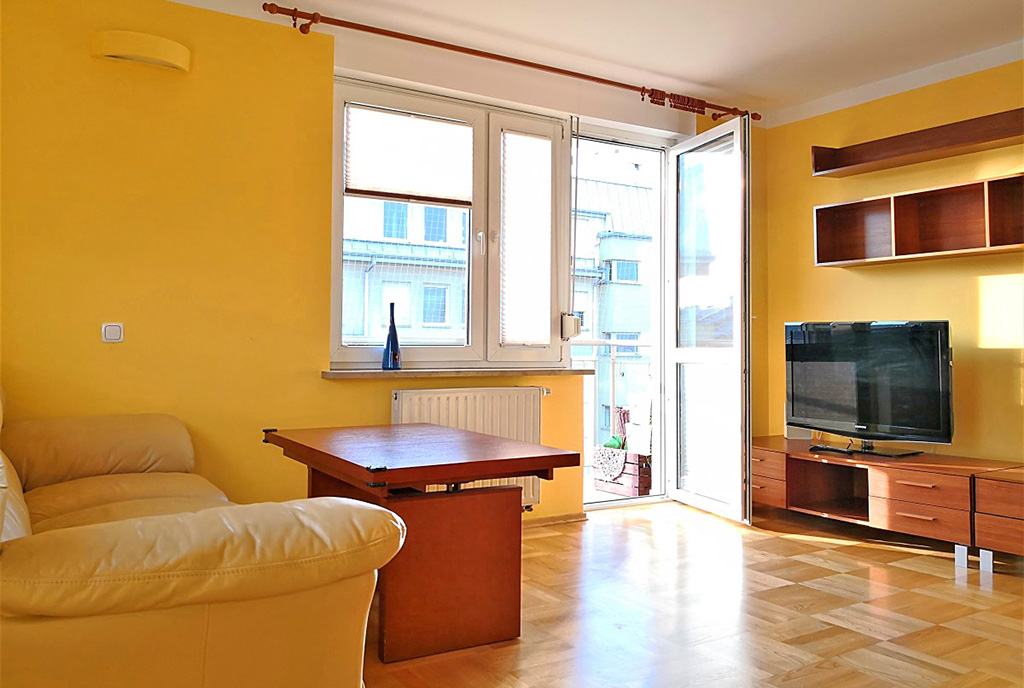 widok na salon w luksusowym apartamencie do wynajmu w Krakowie