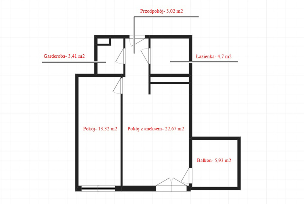 rzut rozkładu pomieszczeń w ekskluzywnym apartamencie w Krakowie na sprzedaż