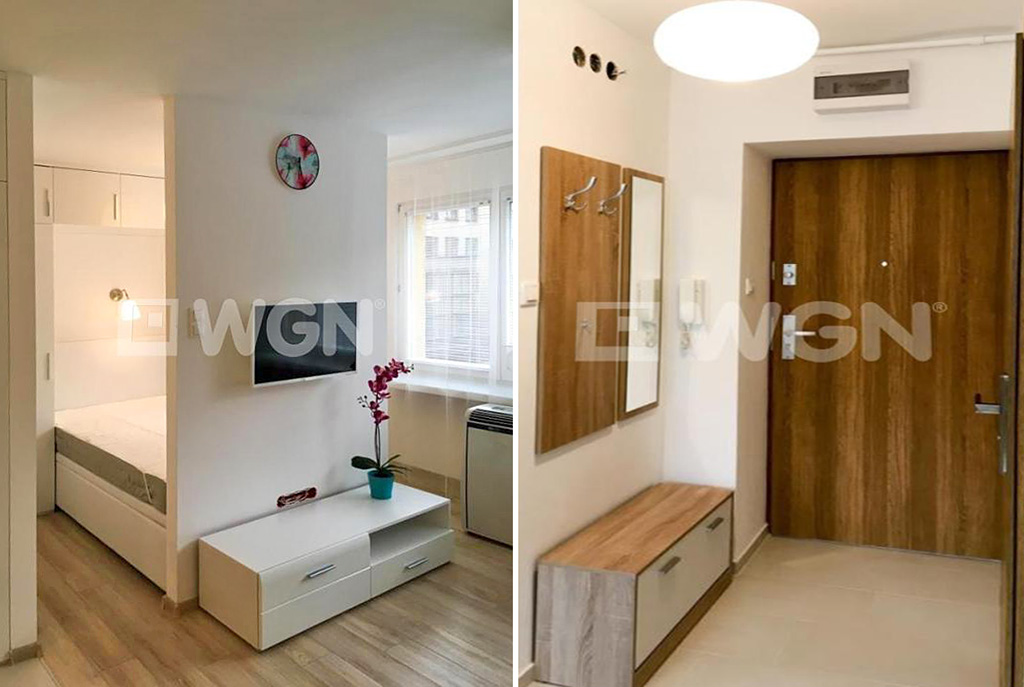 po lewej salon, po prawej przedpokój w luksusowym apartamencie do wynajmu w Katowicach