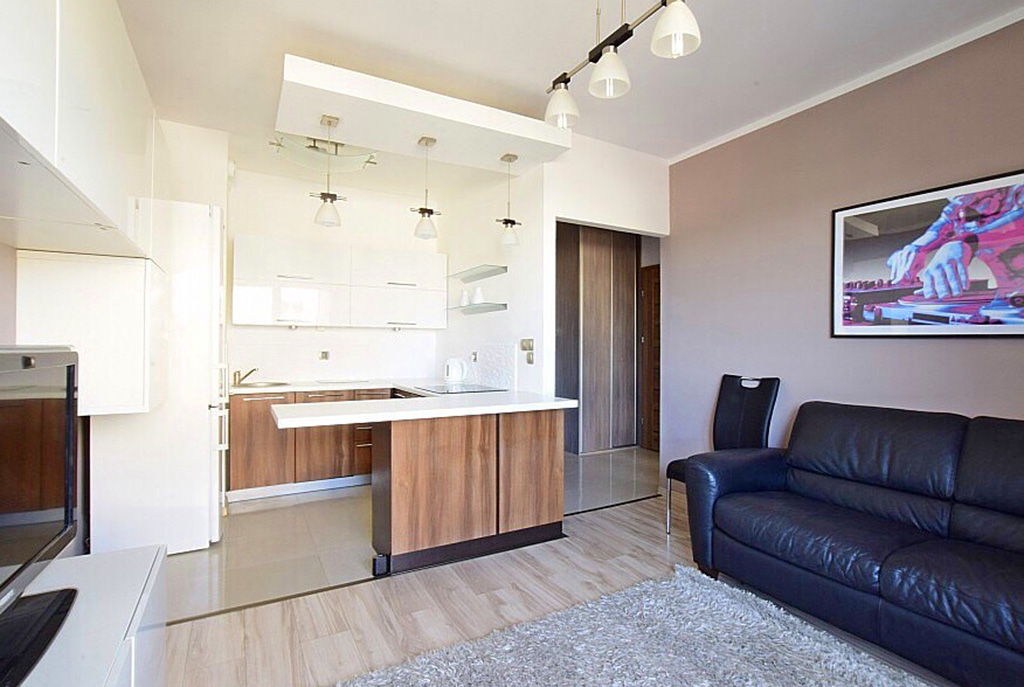 widok na aneks kuchenny w luksusowym apartamencie do wynajmu w Katowicach