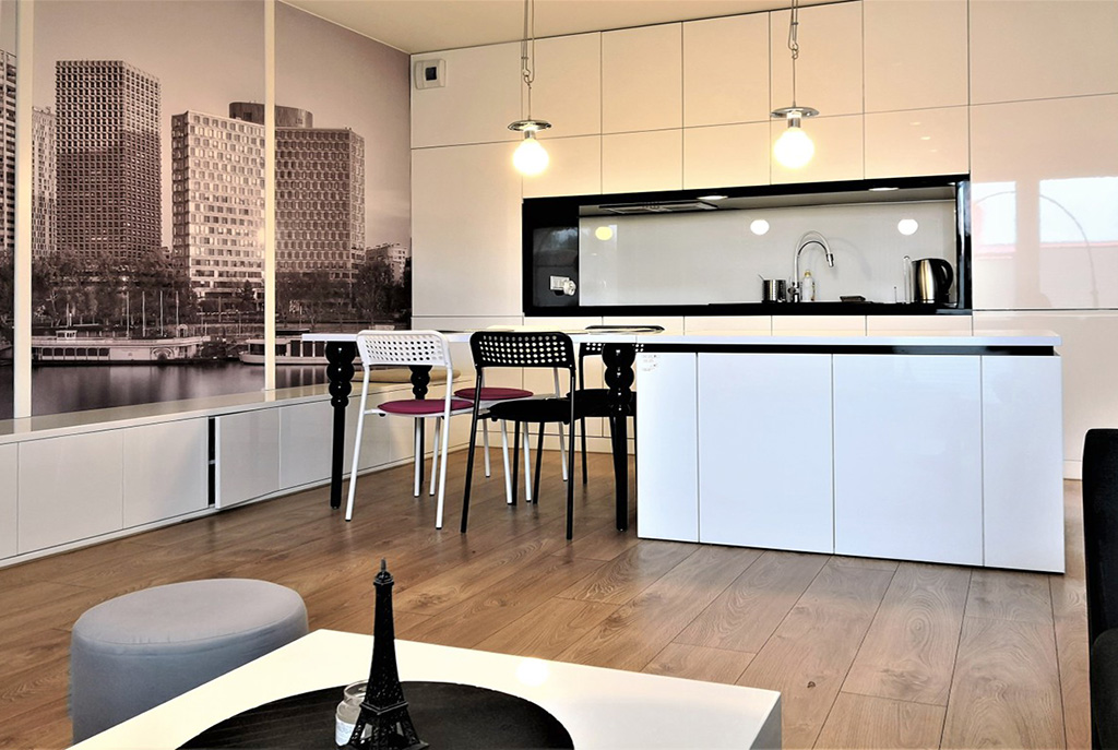 nowoczesna kuchnia w luksusowym apartamencie do wynajmu w Krakowie