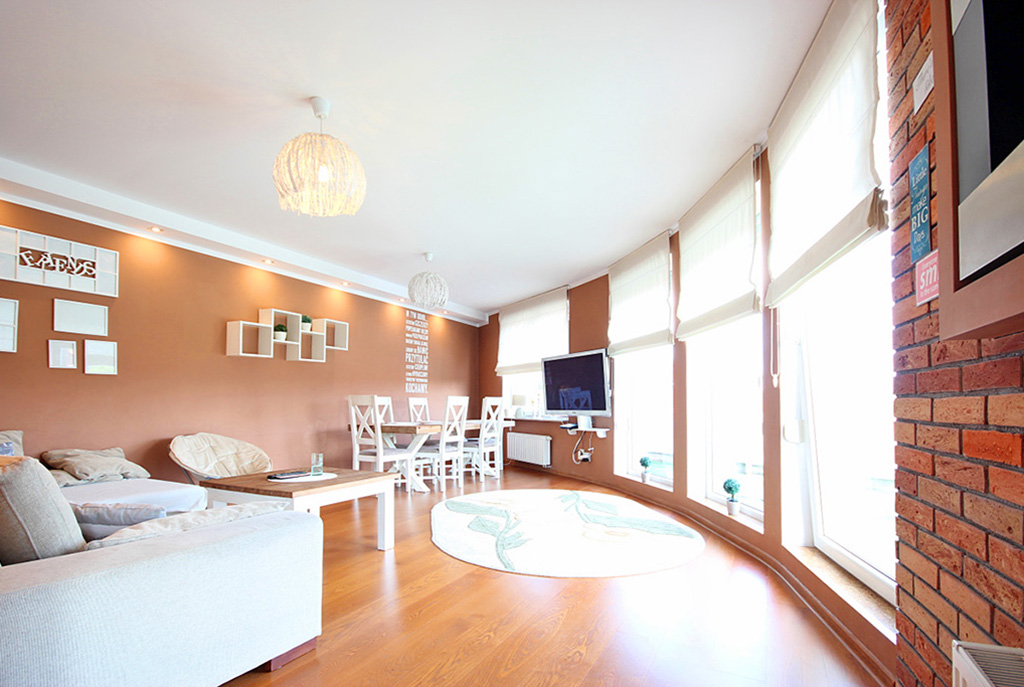 nowoczesny salon w ekskluzywnym apartamencie do wynajęcia w Szczecinie