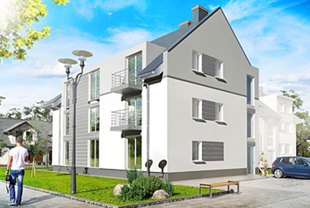 widok na osiedle w okolicach Legnicy, na którym znajduje się luksusowy apartament na wynajem