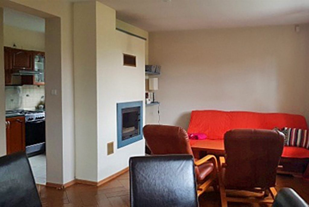 nowoczesny salon z kominkiem w ekskluzywnej willi do sprzedaży w okolicach Bielska-Białej