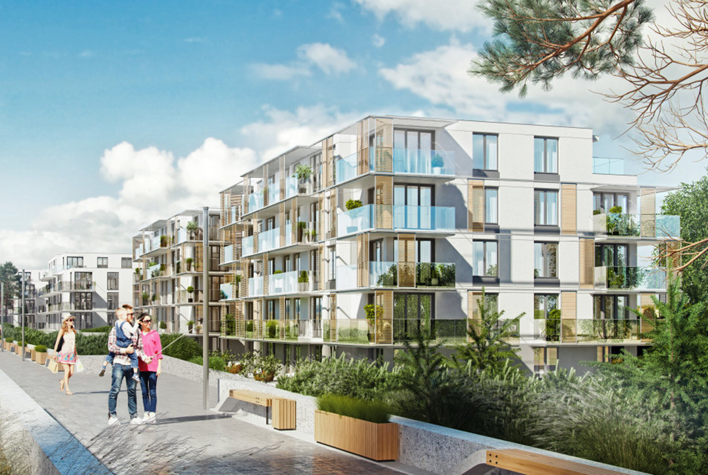 fragment nadmorskiego osiedla, na którym znajduje się oferowany do sprzedaży luksusowy apartament