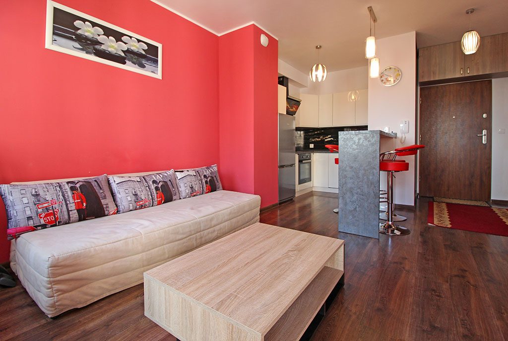 nowoczesny salon w ekskluzywnym apartamencie do wynajęcia w Krakowie