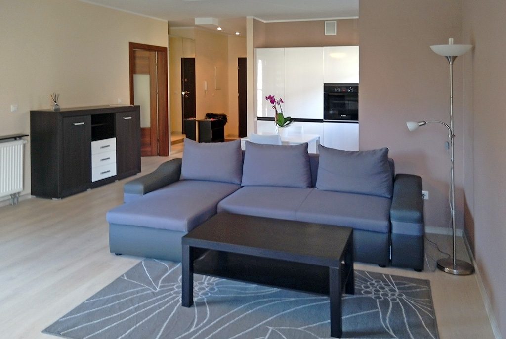 widok na salon w luksusowym apartamencie w Katowicach na wynajem