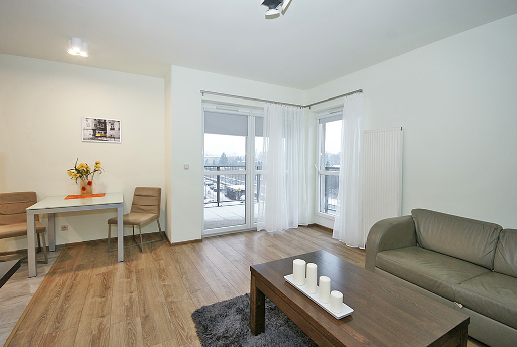 widok na [prestiżowy salon w luksusowym apartamencie do wynajmu w Katowicach