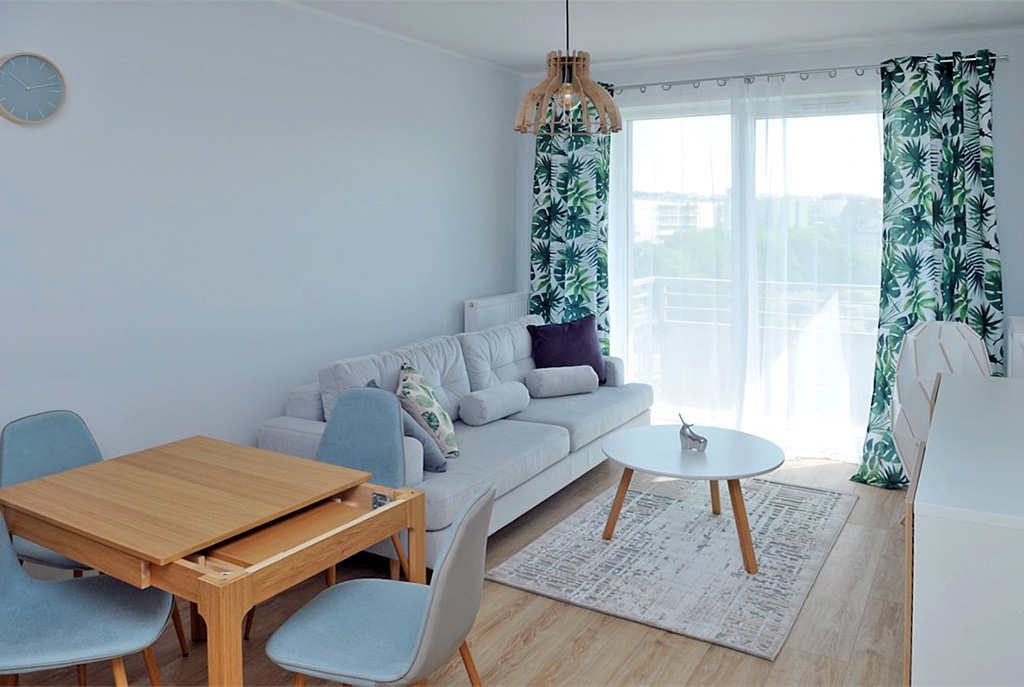 nowoczesny salon w ekskluzywnym apartamencie do wynajęcia w Szczecinie