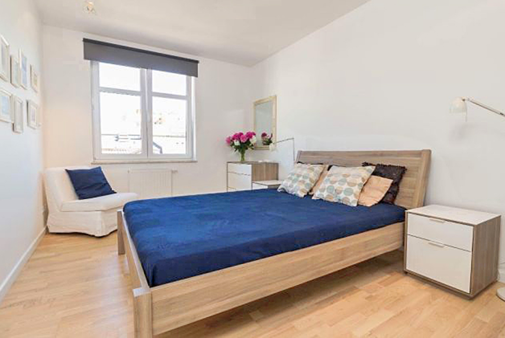 elegancka sypialnia w luksusowym apartamencie w Szczecinie na wynajem