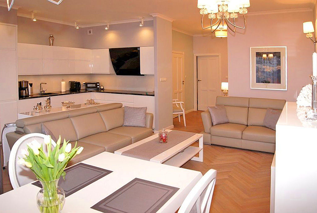 nowoczesny salon w ekskluzywnym apartamencie do sprzedaży w Inowrocławiu