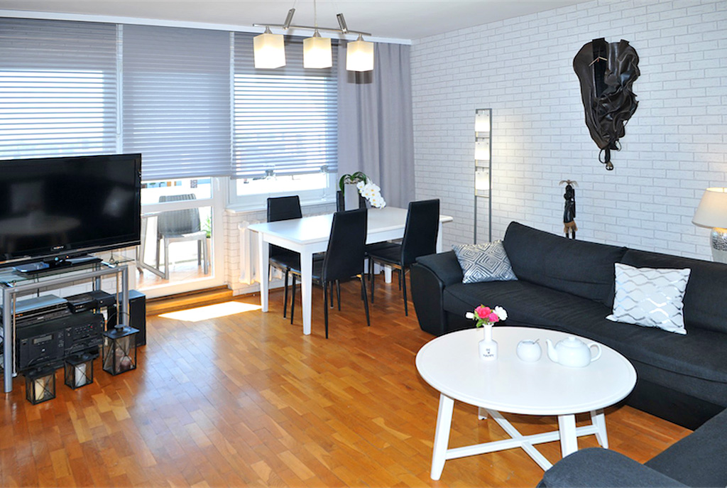 nowoczesny salon w ekskluzywnym apartamencie do sprzedaży w Szczecinie