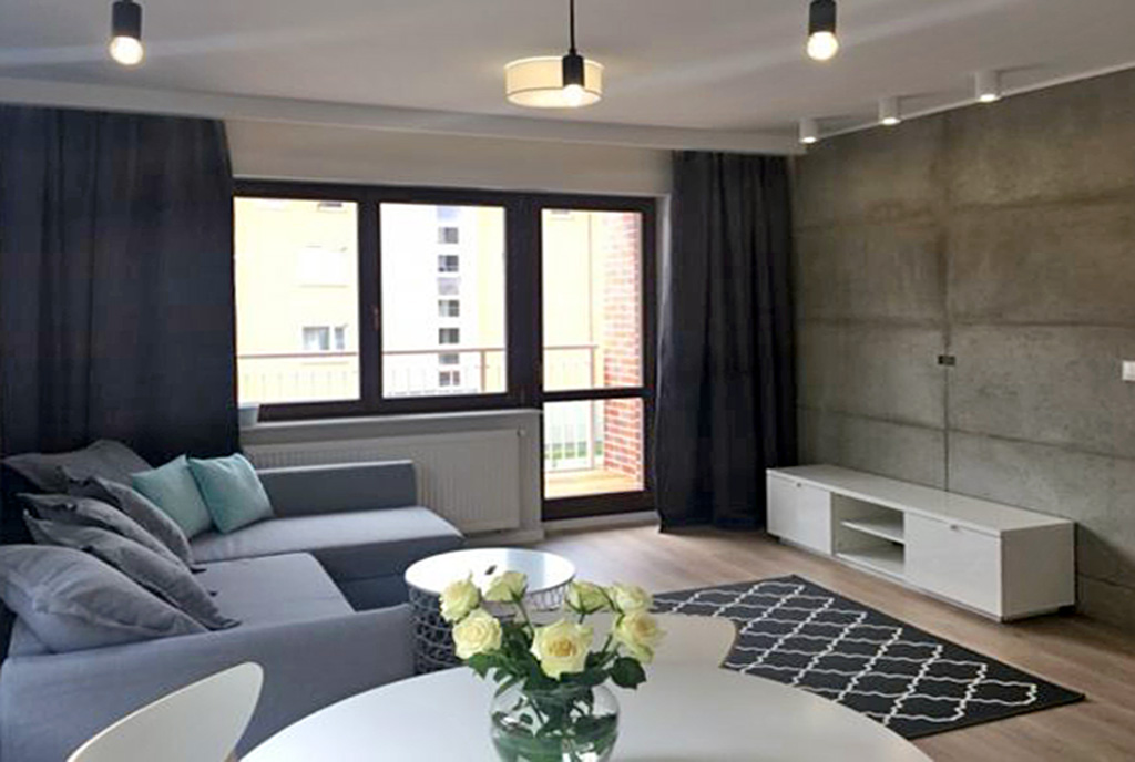 nowoczesny salon w ekskluzywnym apartamencie do wynajęcia w Szczecinie