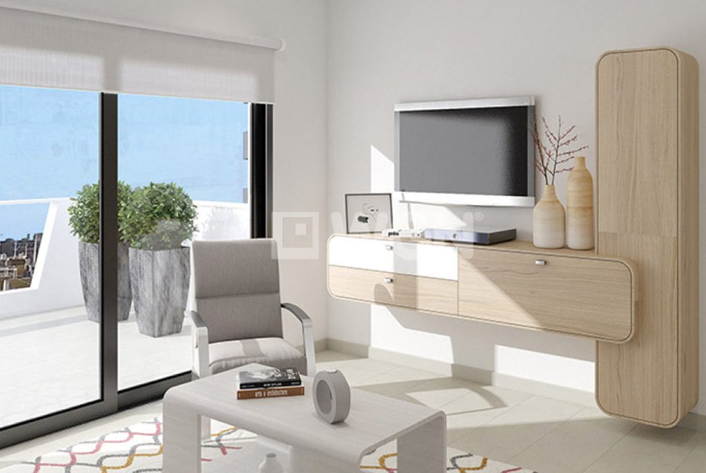 nowoczesny salon w ekskluzywnym apartamencie do sprzedaży w Hiszpanii