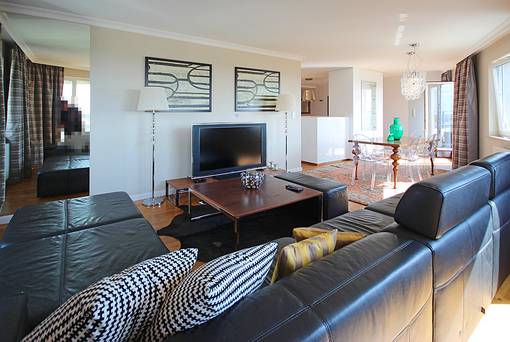 nowoczesny salon w ekskluzywnym apartamencie do wynajęcia w Szczecinie