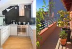 po lewej kuchnia, po prawej taras przy luksusowym apartamencie we Wrocławiu na sprzerdaż