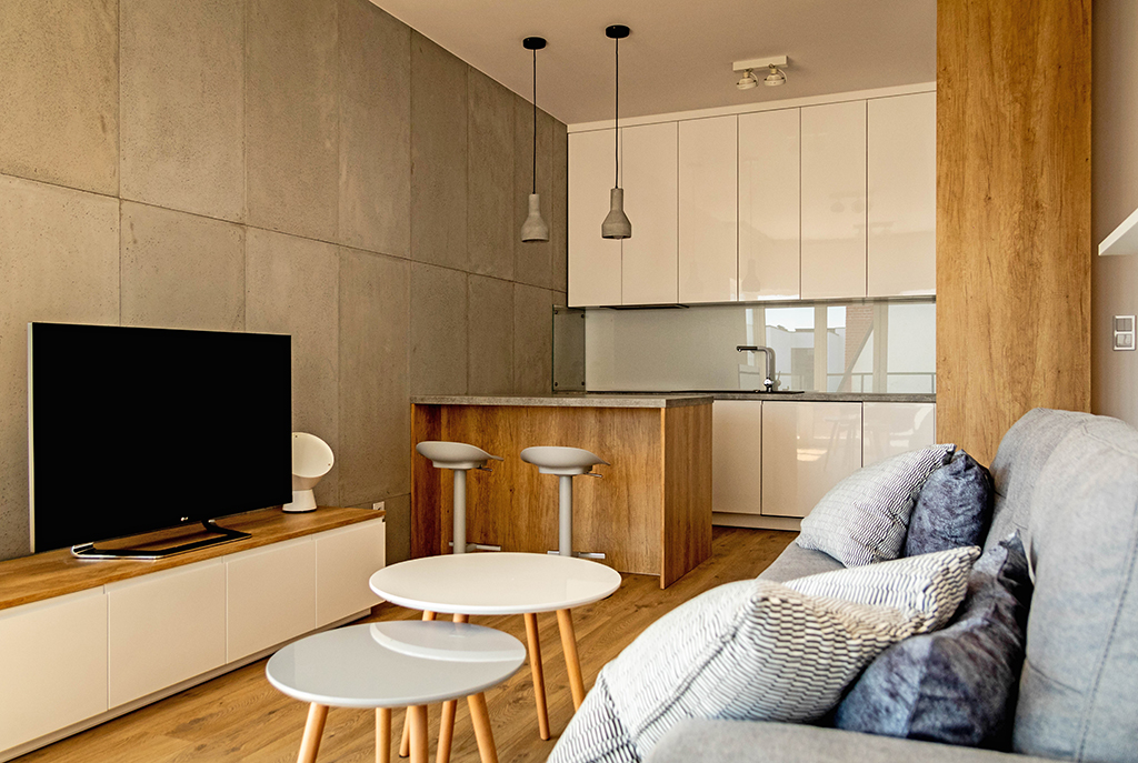 ultra nowoczesny salon w ekskluzywnym apartamencie do wynajęcia w Wieluniu