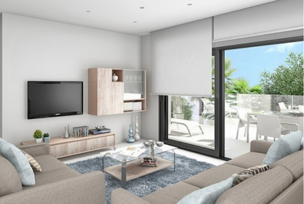 nowocześnie urządzony salon w luksusowej willi w Hiszpanii (Costa del Sol, Estepona) na sprzedaż