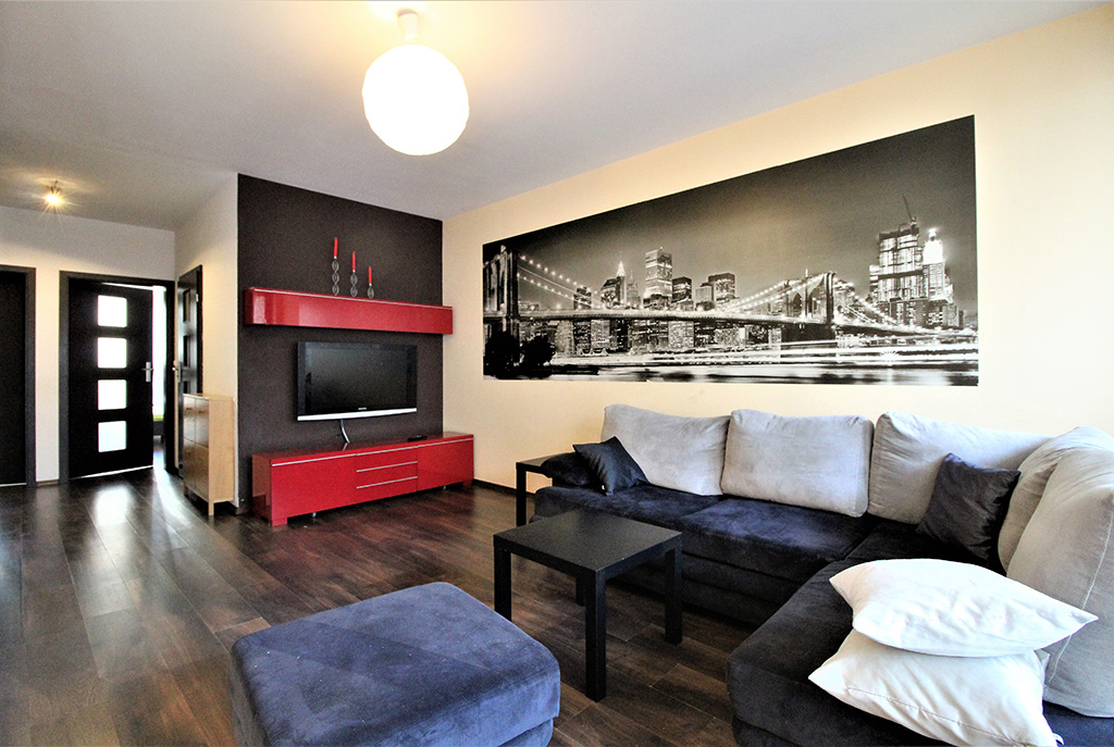 nowoczesny salon w ekskluzywnym apartamencie do wynajęcia Kraków