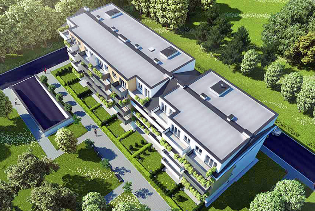 widok z lotu ptaka na osiedle w Krakowie, na którym znajduje się oferowany na sprzedaż luksusowy apartament