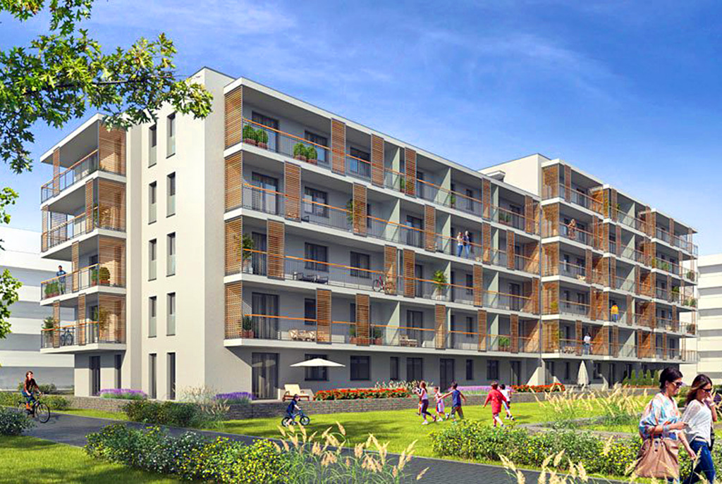 widok na osiedle w Krakowie, gdzie mieści się oferowany do sprzedaży ekskluzywny apartament