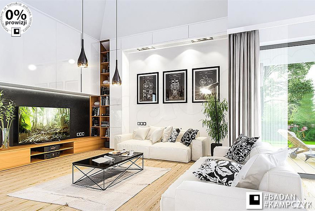 zaprojektowany w nowoczesnym designie salon w ekskluzywnej rezydencji do sprzedaży Katowie (okolice)