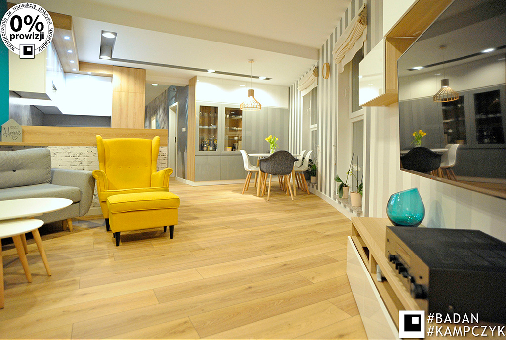 zaprojektowane w nowoczesnym designie wnętrze salonu ekskluzywnego apartamentu do sprzedaży Katowice