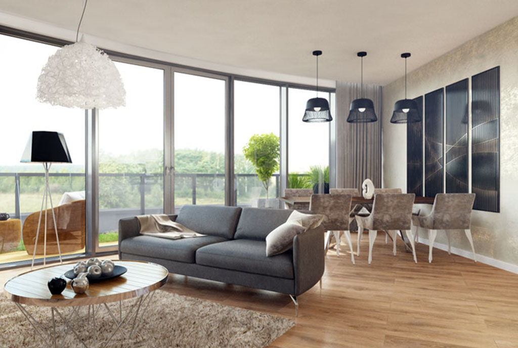 zdjęcie przedstawia fragment salonu w luksusowym apartamencie na wynajem Szczecin