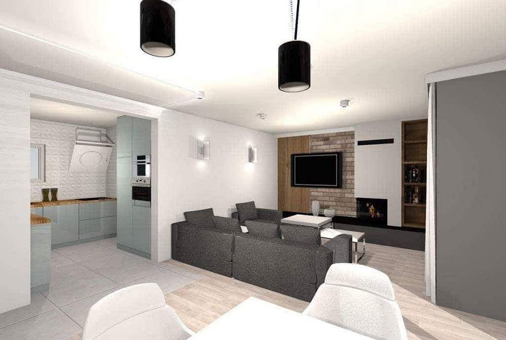 nowoczesne wnętrze salonu w ekskluzywnym apartamencie do sprzedaży Chrzanów (okolice)