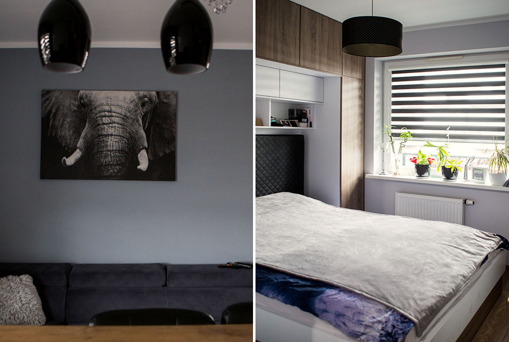 po lewej fragment salonu,, po prawej sypialni w ekskluzywnym apartamencie na sprzedaż Konin