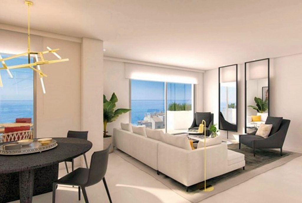 prestiżowy salon z tarasem widokowym w ekskluzywnym apartamencie do sprzedaży Benalmadena, Costa del Sol)