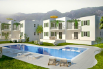 widok na basen oraz apartamentowiec, gdzie usytuowany jest ekskluzywny apartament na sprzedaż Turcja (Bellapais)