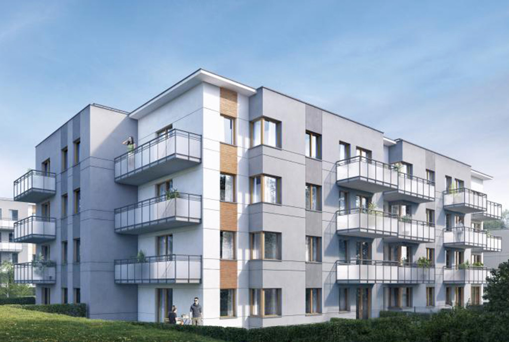 widok na apartamentowiec, w którym mieści się oferowany na sprzedaż luksusowy apartament Kraków