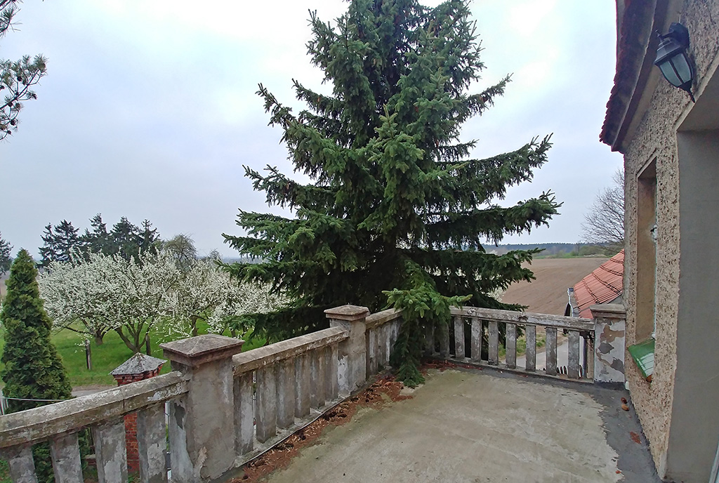 widok z tarasu przy luksusowym dworze do sprzedaży Dolny Śląsk