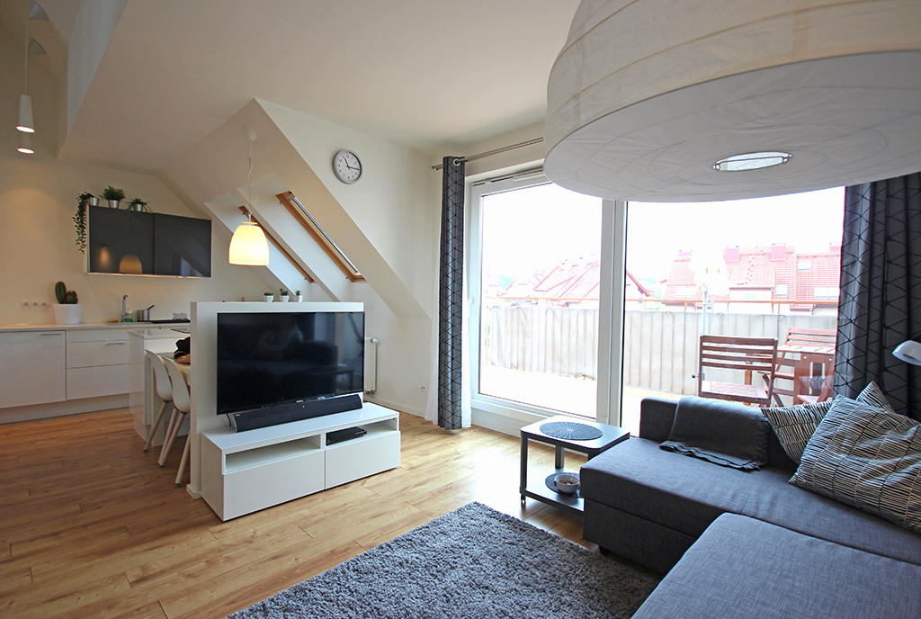 na zdjęciu salon w ekskluzywnym apartamencie na wynajem Szczecin (okolice)