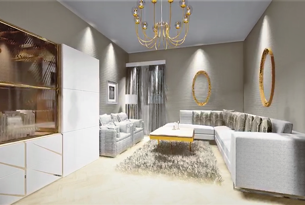 widok z innej perspektywy na komfortowy salon w ekskluzywnym apartamencie do sprzedaży Kraków (okolice)