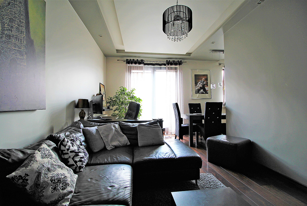 widok na salon w luksusowym apartamencie na sprzedaż Kraków