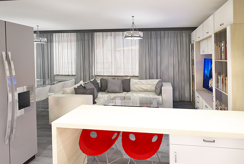 widok od strony jadalni na ekskluzywne wnętrze luksusowego apartamentu do sprzedaży Łódź