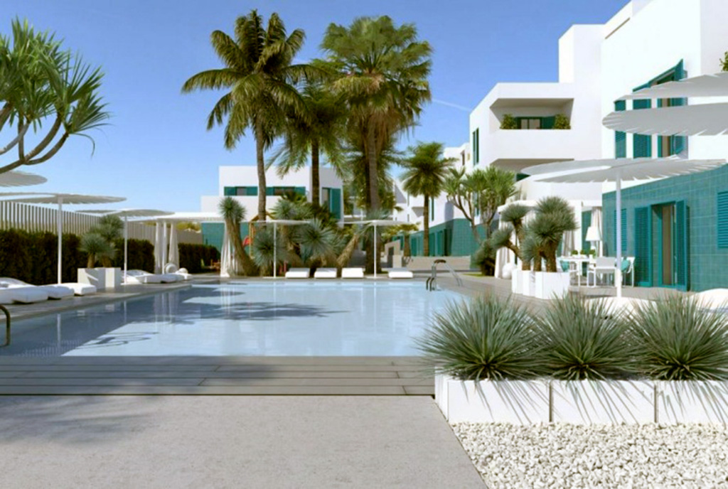 elitarna lokalizacja na terenie osiedla z basenami, gdzie znajduje się oferowany na sprzedaż luksusowy apartament Hiszpania (Costa Blanca, Orihuela Costa, Playa Flamenca)